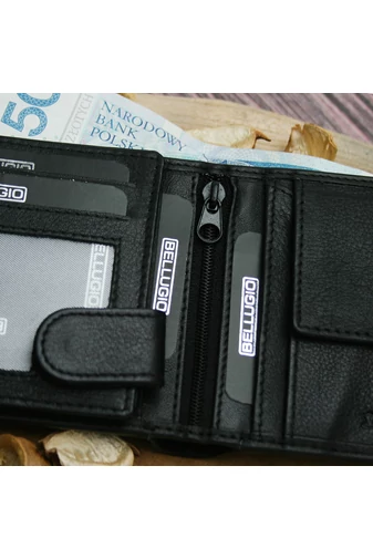 Bellugio Portofel Bărbați  Din Piele Naturală Negru Cu Etichetă RFID