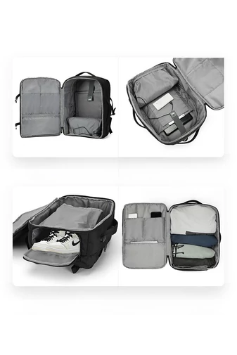 Bonluo Rucsac Negru Stil Valiză Multifuctională Cu Posibilitate De Extindere Dimesiuni Wizzair 40*30*20cm