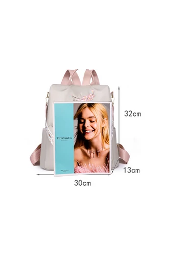 Rucsac Damă Bonluo Bej închis Din Material Impermeabil Model Cu Flori Brodate Dimensiune 32*30*13cm