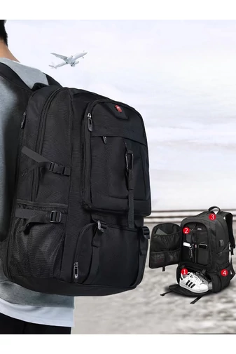 Bonluo Rucsac Negru Pentru Drumeții Din Material Solid Posibilitate Extindere Spațiu (58x38x20cm)