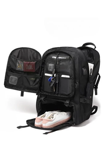 Bonluo Rucsac Negru Pentru Drumeții Din Material Solid Posibilitate Extindere Spațiu (58x38x20cm)