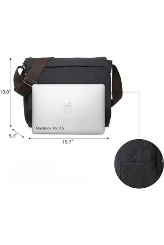 Bonluo Geantă Crossbody De Bărbați Neagră Dimenisune Mare Din Pânză Foarte Rezistentă (40x35x13cm)