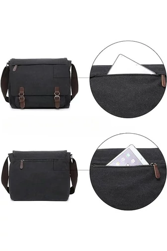 Bonluo Geantă Crossbody De Bărbați Neagră Dimenisune Mare Din Pânză Foarte Rezistentă (40x35x13cm)