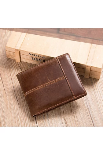 Bonluo Portofel Bărbați Maro Din Piele Naturală Dimensiune (12*10*2cm)