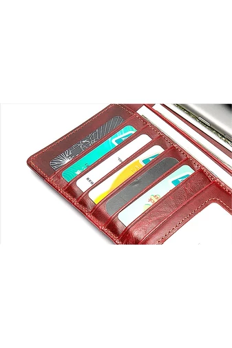 Bonluo Portofel Dama Vișiniu Din Piele Naturală Dimensiune (19*10*3,5cm)