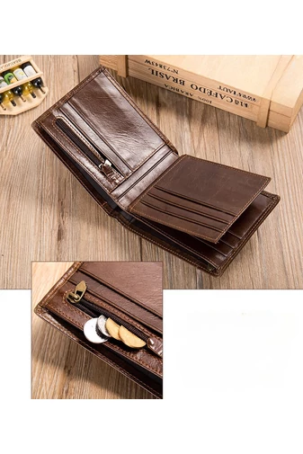 Bonluo Portofel Bărbați Maro Din Piele Naturală Dimensiune (12*10*2cm)