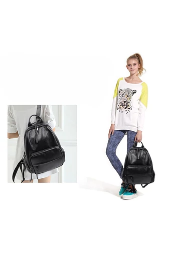 Bonluo Rucsac Damă Negru Din Piele Naturală De Dimensiune 35*32*15cm