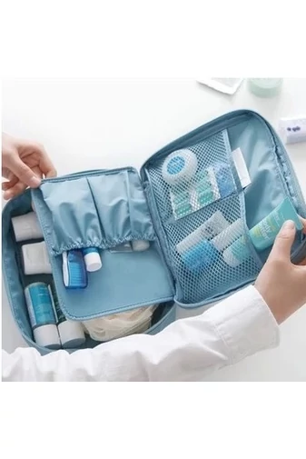 BONLUO Borsetă Pentru Cosmetice Albastru Cu Model Înflorat Dimensiuni 21*18*7,5 cm