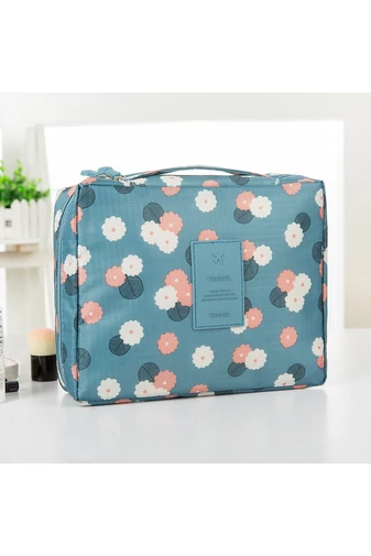 BONLUO Borsetă Pentru Cosmetice Albastru Cu Model Înflorat Dimensiuni 21*18*7,5 cm