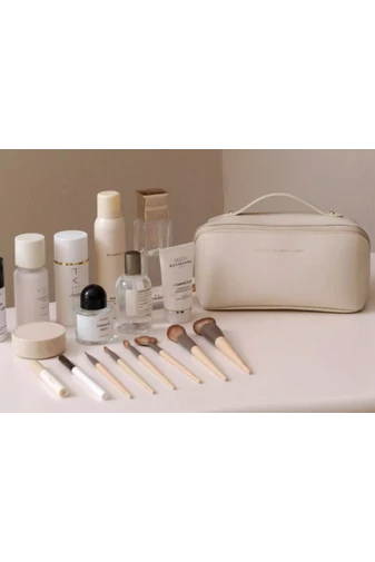 Bonluo Geantă De Cosmetice Bej Din Imitație De Piele Dimensiuni 11*23,6*10,5 cm 