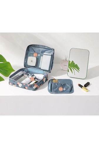 BONLUO Borsetă Pentru Cosmetice Albastru Cu Model Înflorat Dimensiuni 21*18*7,5 cm