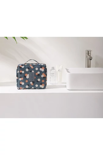BONLUO Borsetă Pentru Cosmetice Albastru Cu Model Înflorat Dimensiuni 21*18*7,5 cm
