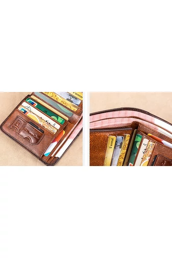 Bonluo Portofel Maro Pentru Bărbați Material Piele Naturală Dimensiune 12.5* 10* 1.5cm