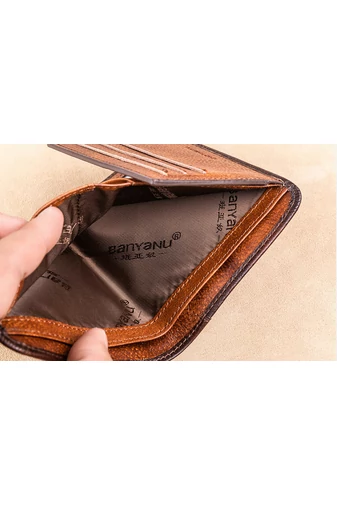 Bonluo Portofel Maro Pentru Bărbați Material Piele Naturală Dimensiune 12.5* 10* 1.5cm