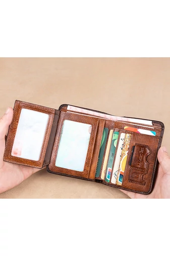 Bonluo Portofel Maro Pentru Bărbați Material Piele Naturală Dimensiune 12.5* 10* 1.5cm