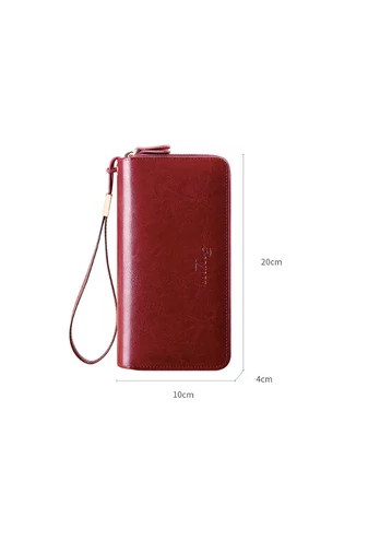 Bonluo Portofel Damă Vișiniu Din Piele Naturală Premium Cu Fermoar Dublu Și Brățară De Încheietură (20x10x4cm)