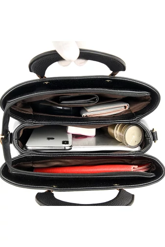 Bonluo Geantă De Mână/Crossbody Negru Cu Decorațiuni Aurii Din Imitație De Piele Dimensiuni 21*27*13cm