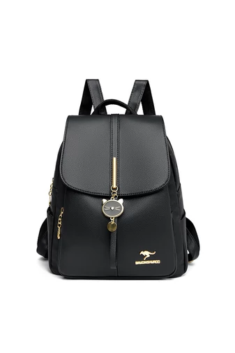 Bonluo Rucsac Damă Negru Din Imitație Piele Accesorizat Cu Cap De Pisicuță (30x25x13cm)