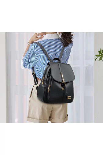 Bonluo Rucsac Damă Negru Din Imitație Piele Accesorizat Cu Cap De Pisicuță (30x25x13cm)