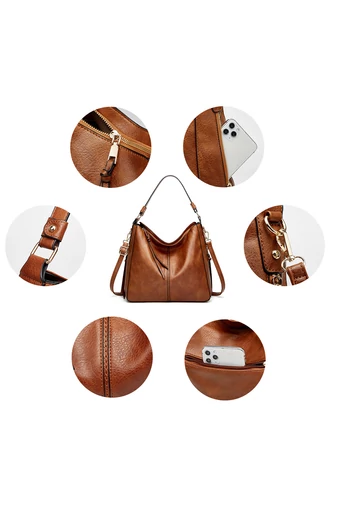 Bonluo Set Geantă Maro De Umăr/Crossbody/Mână Din Imitație Piele (3buc)