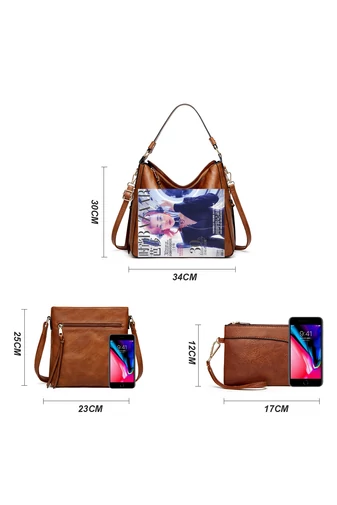 Bonluo Set Geantă Maro De Umăr/Crossbody/Mână Din Imitație Piele (3buc)
