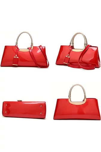 Bonluo Geantă De Mână/Umăr Roșie Din Material Lăcuit Accesorizat Dimensiune (34x15x11cm)