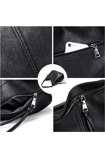 Bonluo Set Geantă Neagră De Umăr/Crossbody/Mână Din Imitație Piele (3buc)