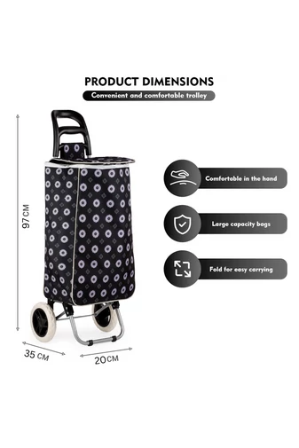 Bonluo Cărucior Cumpărături Albastru Cu Model Flori Dimensiuni 97*35*20cm