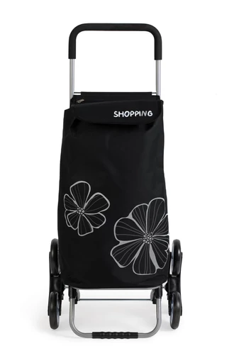 Cărucior Cumpărături Negru Cu Model Flori Pliabil Cu 6 Roți De Dimensiunea  120*45*35 cm