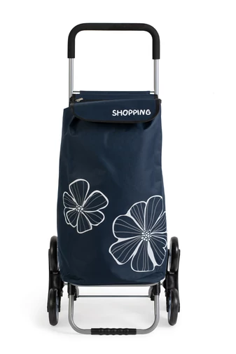 Cărucior Cumpărături Albastru Închis Cu Model Flori Pliabil Cu 6 Roți De Dimensiunea  120*45*35 cm