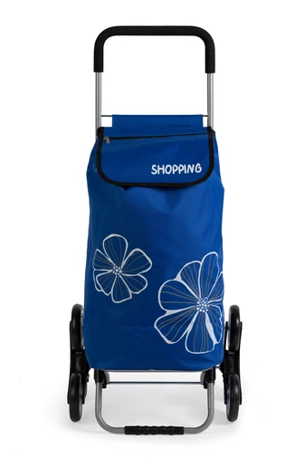 Cărucior Cumpărături Albastru Deschis Cu Model Flori Pliabil Cu 6 Roți De Dimensiunea  120*45*35 cm
