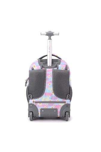 Bonluo Ghiozdan Pe Roți Roz Cu Model Flori Calitate Premium Din Material Impermeabil Dimensiune 48*31*21cm