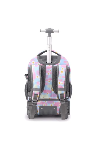 Bonluo Ghiozdan Pe Roți Roz Cu Model Flori Calitate Premium Din Material Impermeabil Dimensiune 48*31*21cm