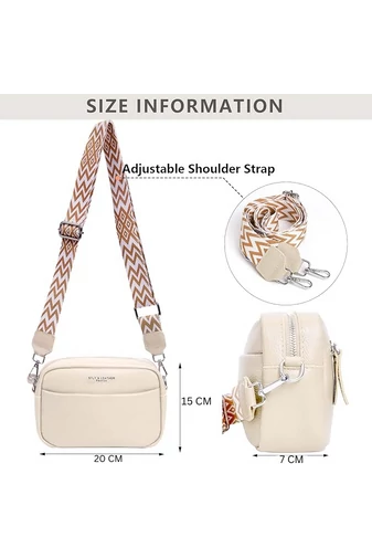 Geantă Crossbody Bonluo Bej Din Piele Naturală Dimensiune Mică(15*20*7cm)