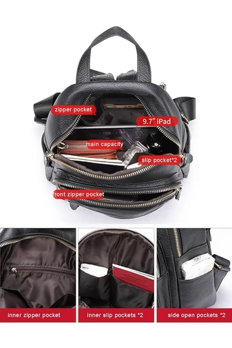 Rucsac Damă Mini Negru Bonluo Din Piele Naturală 27*22*11cm