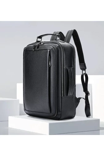 Rucsac Business Negru Din Piele Naturală Calitate Superioară Cu Aștașare La Troler Dimensiune (42*11*17cm)