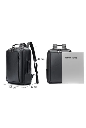 Rucsac Business Negru Din Piele Naturală Calitate Superioară Cu Aștașare La Troler Dimensiune (42*11*17cm)