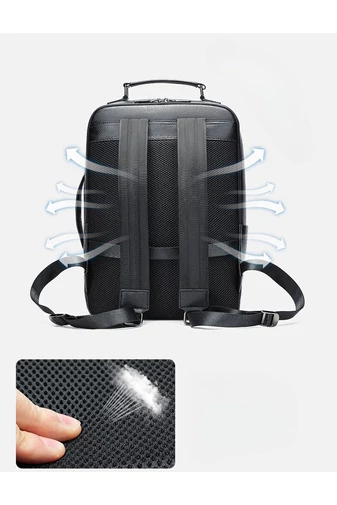 Rucsac Business Negru Din Piele Naturală Calitate Superioară Cu Aștașare La Troler Dimensiune (42*11*17cm)