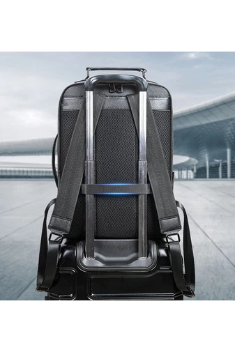 Rucsac Business Negru Din Piele Naturală Calitate Superioară Cu Aștașare La Troler Dimensiune (42*11*17cm)