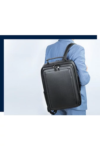 Rucsac Business Negru Din Piele Naturală Calitate Superioară Cu Aștașare La Troler Dimensiune (42*11*17cm)