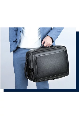 Rucsac Business Negru Din Piele Naturală Calitate Superioară Cu Aștașare La Troler Dimensiune (42*11*17cm)