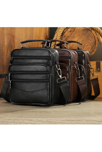 Geantă Crossbody De Bărbați Maro Bonluo Din Piele Naturală Calitate Premium Dimensiune (23*20*6cm)
