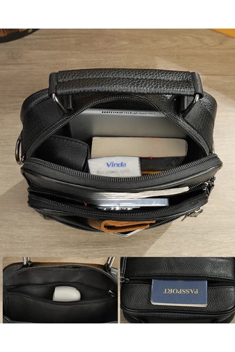 Geantă Crossbody De Bărbați Maro Bonluo Din Piele Naturală Calitate Premium Dimensiune (23*20*6cm)