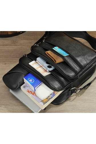 Geantă Crossbody De Bărbați Maro Bonluo Din Piele Naturală Calitate Premium Dimensiune (23*20*6cm)
