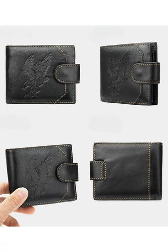 Portofel Bărbați Negru Bonluo Model Vulture Material Piele Naturală Dimensiune (9,5*11*1,5cm)