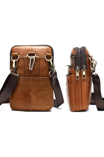 Geantă Crossbody Și Geantă De Brâu Bonluo De Bărbați Maro Din Piele Naturală Dimensiune (20*12,5m)