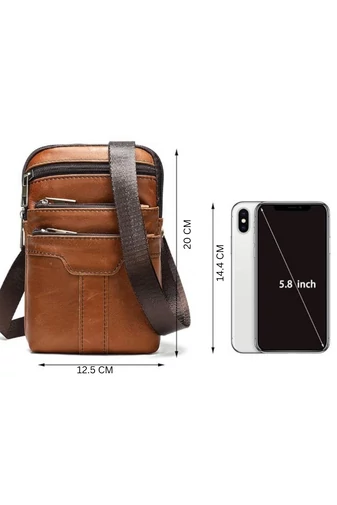 Geantă Crossbody Și Geantă De Brâu Bonluo De Bărbați Maro Din Piele Naturală Dimensiune (20*12,5m)