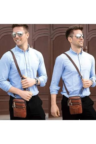 Geantă Crossbody Și Geantă De Brâu Bonluo De Bărbați Maro Din Piele Naturală Dimensiune (20*12,5m)