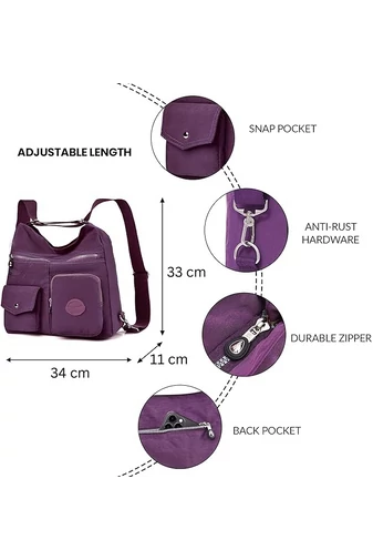 Geantă Hobo Damă Bonluo Violet Închis Cu Etichetă RFID, Din Material Impermeabil,  Dimensiunea 33*34*11cm 