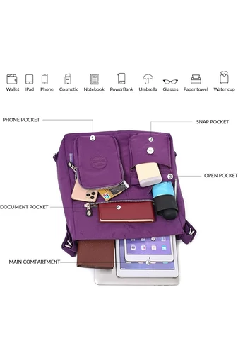 Geantă Hobo Damă Bonluo Violet Închis Cu Etichetă RFID, Din Material Impermeabil,  Dimensiunea 33*34*11cm 